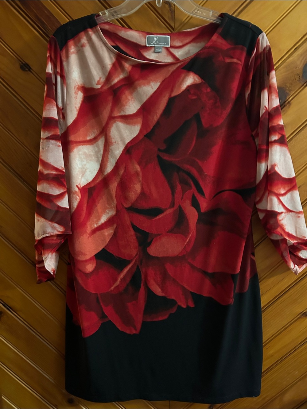 JM Collection Red and Black Floral Tunic Top